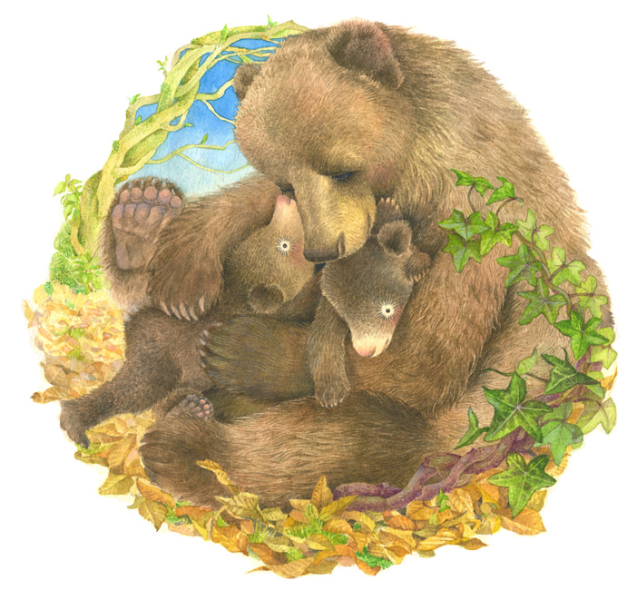 ２頭の子グマ,母グマ,抱っこ,蔦,アイビー