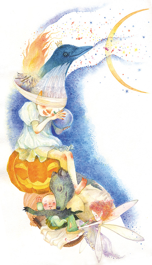 ジャック・オ・ランタン,カボチャ,オオカミ,赤ちゃん,妖精,カラス,炎