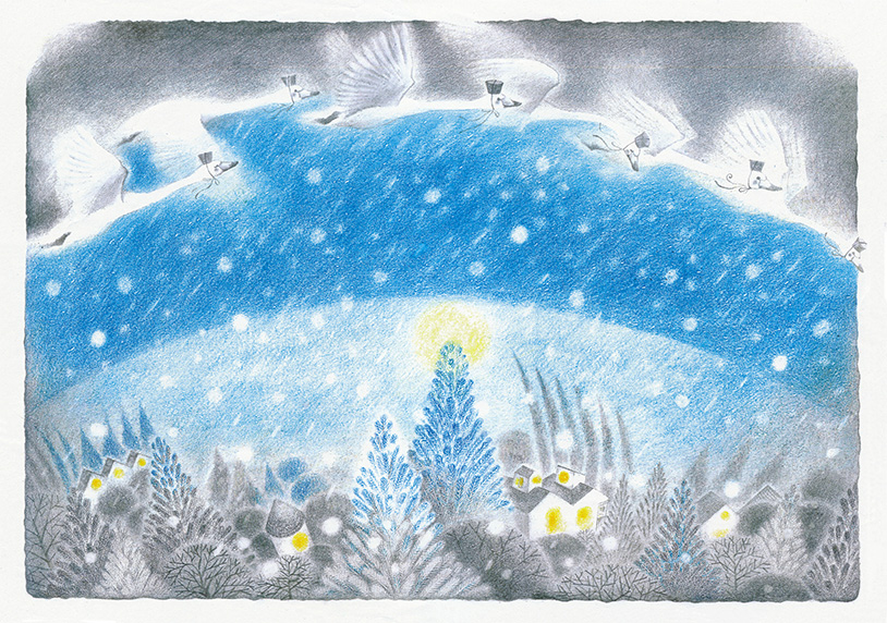 冬,白鳥,群,雪,夜,森,家