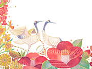赤い花に囲まれた二羽の鶴,１月,新春,Red-drowned Crane