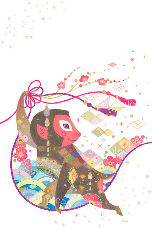 申年,飾り紐,青海波,梅,Monkey,New Year