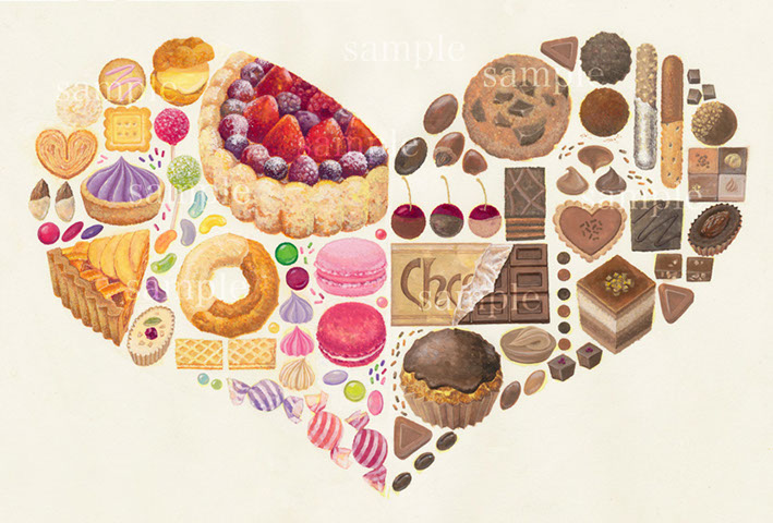 いろいろなお菓子でできたハート,Valentine's Day,White Day
