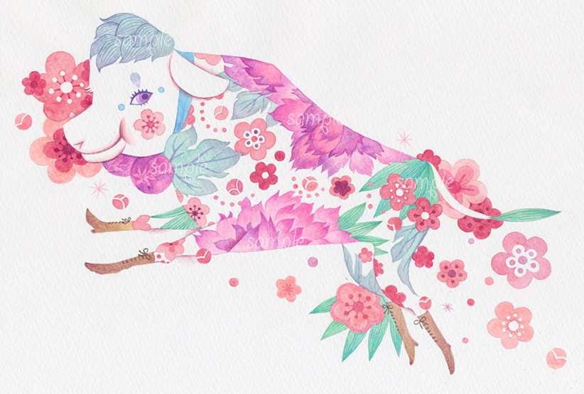 赤い梅と牡丹と竹でかたどられた白い牛,新年,新春,年賀,White Cow