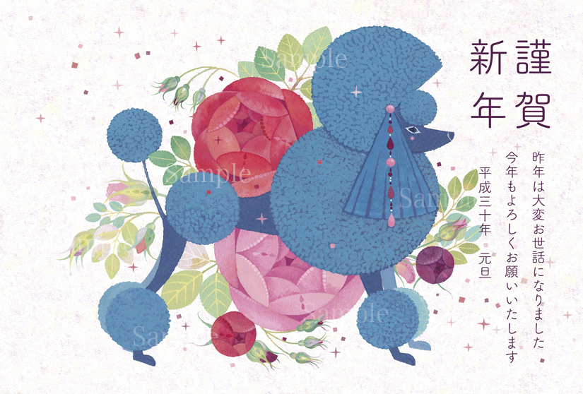 バラの背景に青いプードル,Poodle