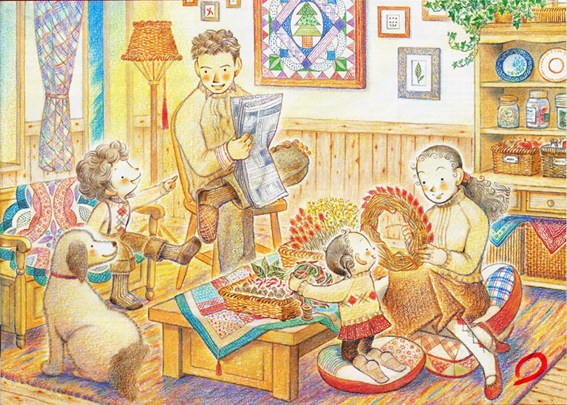 DIY,室内,リビング,パッチワーク,リース作り,木のインテリア,ナチュラル,家族